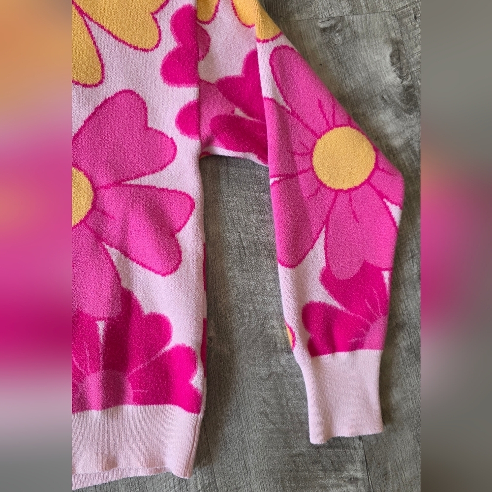 Floral Pink and Yellow Cardigan - Picture 4 of 7